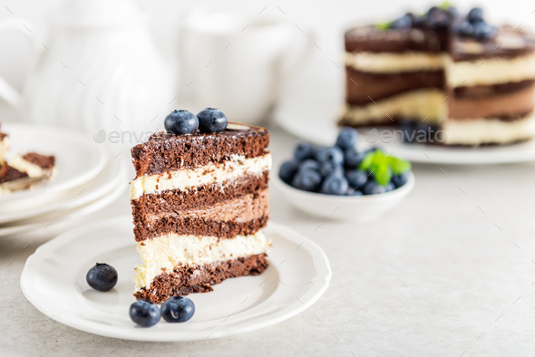 Dessert Menu Belgian Chocolate Layered Gateau - Stock Photo - Images