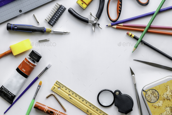 Stationery items on a white background. - Stock Photo - Images