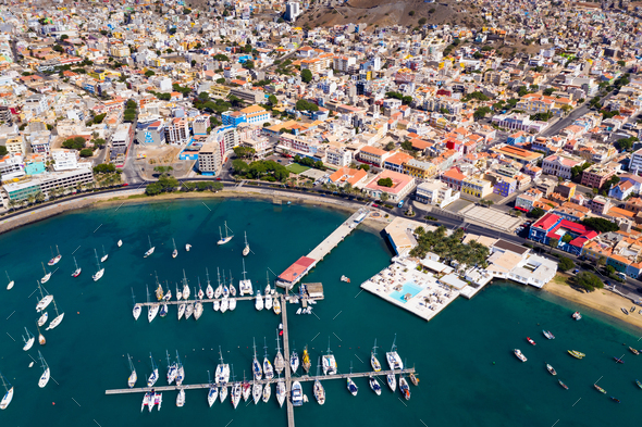 afgår Stranden nedenunder Aerial view of Mindelo Marina in Sao Vicente Island in Cape Verde - Stock  Image - Everypixel