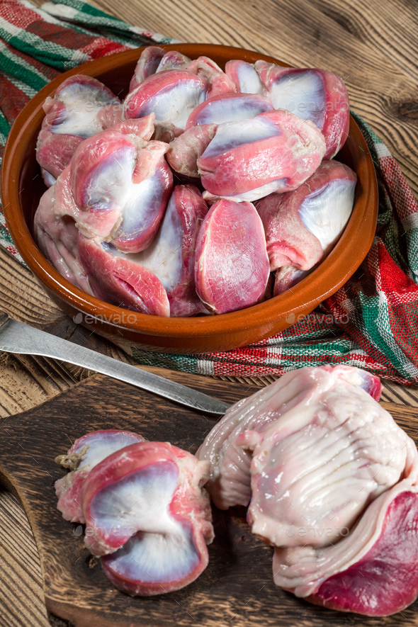 Raw uncooked turkey gizzards. - Stock Photo - Images