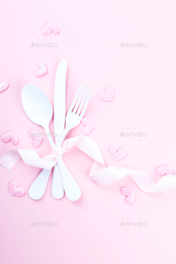 Festive table setting for Valentines Day - Stock Photo - Images