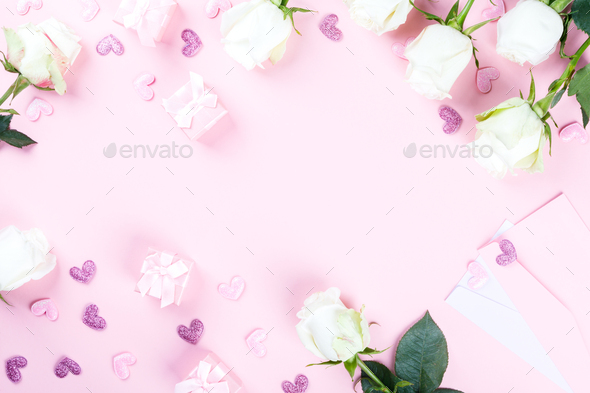 Flowers composition. Holiday Gift Valentin Day - Stock Photo - Images