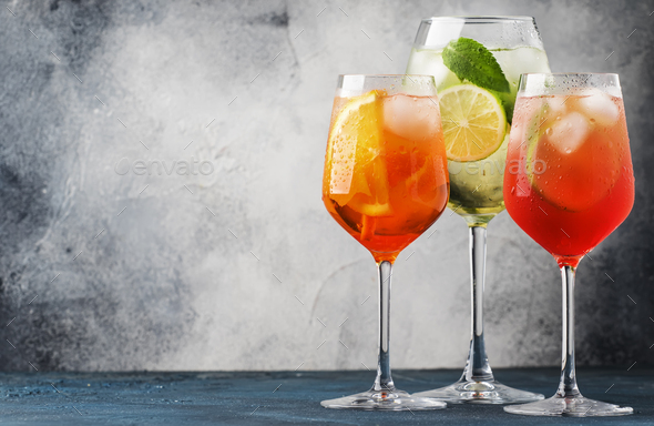 Set of summer Italian alcoholic cocktails - Stock Photo - Images
