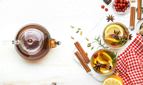 Winter healing hot tea with lemon - Stock Photo - Images