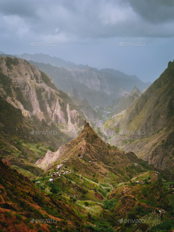 Santo Antao, Cape Verde. Xoxo in the Ribeira da Torre valley. Impressive landscape scenery. Vertical - Stock Photo - Images