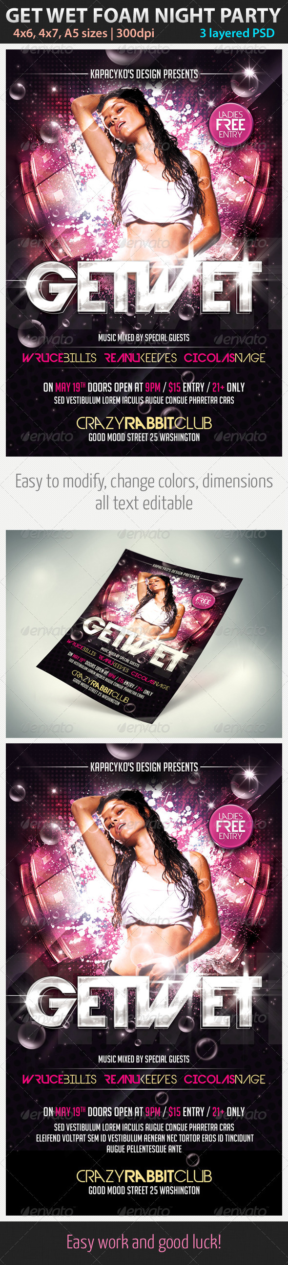 Get Wet Foam Night Party Flyer - Clubs & Parties Events