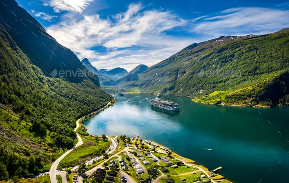 Geiranger fjord, Beautiful Nature Norway. - Stock Photo - Images