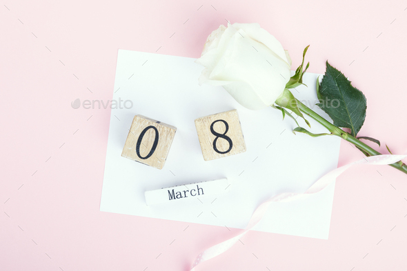 Wooden block calendar International of March 8 - Stock Photo - Images