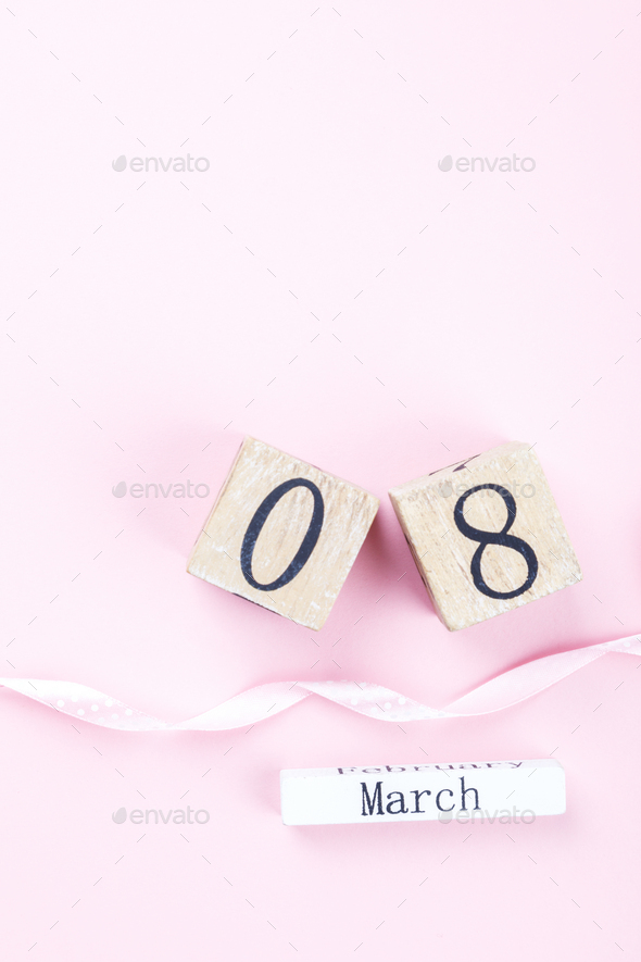 Wooden block calendar International of March 8 - Stock Photo - Images