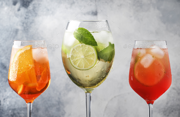 Set of summer Italian alcoholic cocktails - Stock Photo - Images