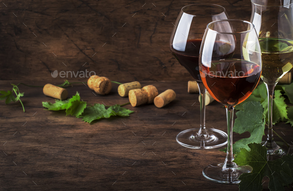 Red, white and rose wine - Stock Photo - Images