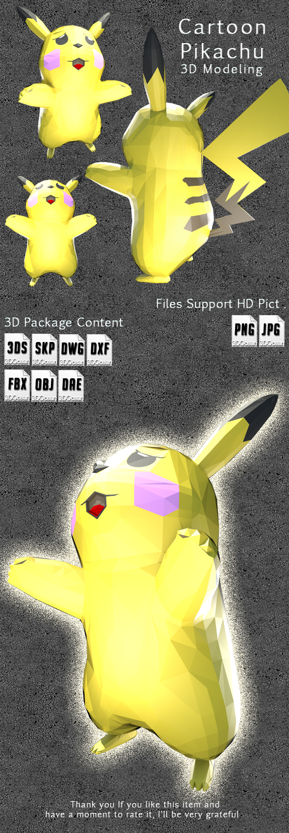 Cartoon Pikachu_3D Modeling - 3Docean 25427644