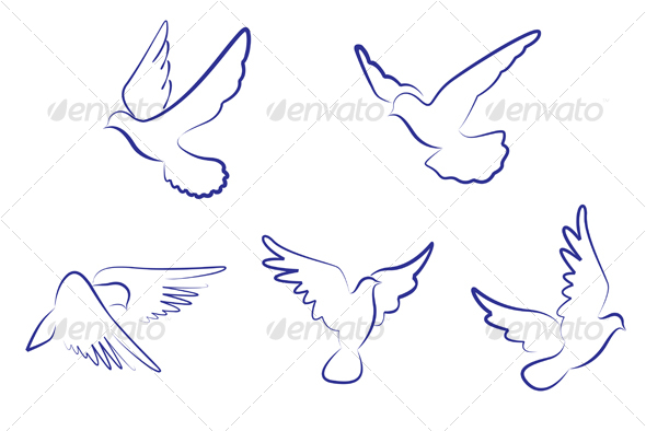 Set of white doves - Animals Characters
