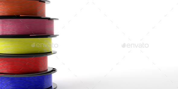 Filaments for 3D printing. ABS wire plastic for 3d printer, variety of colors. 3d illustration - Stock Photo - Images