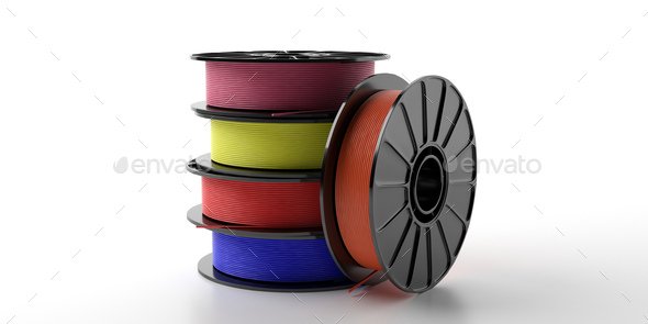 Filaments for 3D printing. ABS wire plastic for 3d printer, variety of colors. 3d illustration - Stock Photo - Images