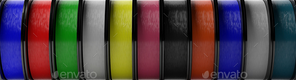 Filaments for 3D printing. ABS wire plastic for 3d printer, variety of colors. 3d illustration - Stock Photo - Images