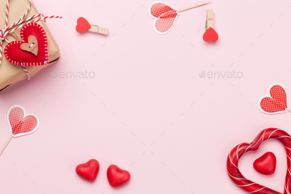Valentines day card with sweets and gift box - Stock Photo - Images