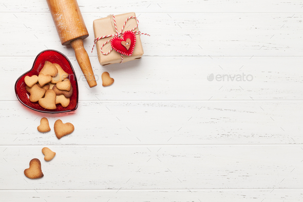 Valentines day card with heart gingerbread cookies - Stock Photo - Images