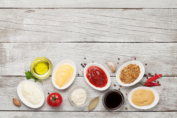 Set of various sauces. Popular sauces in bowls - Stock Photo - Images