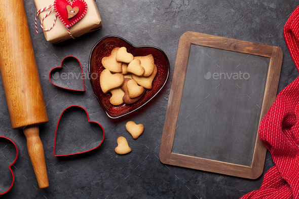 Valentines day card with heart gingerbread cookies - Stock Photo - Images