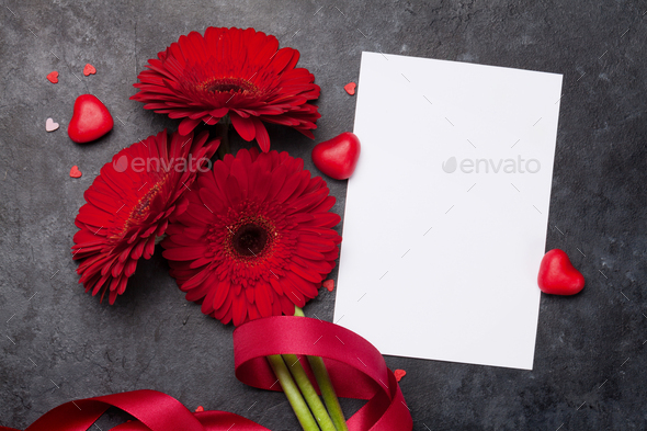 Valentines day card with gerbera flowers - Stock Photo - Images