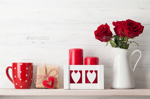 Valentines day card with rose flower bouquet - Stock Photo - Images