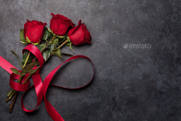 Valentines day card with rose flower bouquet - Stock Photo - Images