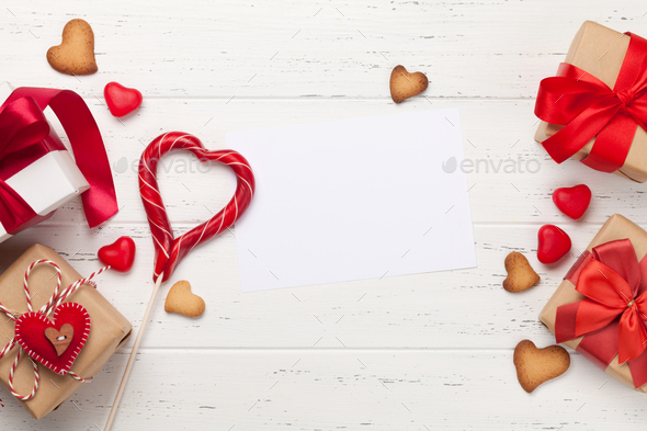 Valentines day gifts and heart gingerbread cookies - Stock Photo - Images