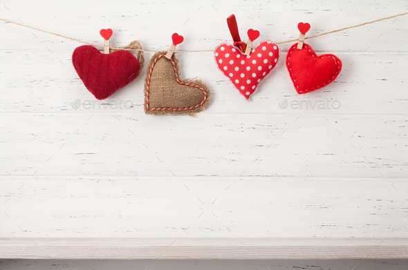 Valentines day card with handmade hearts - Stock Photo - Images