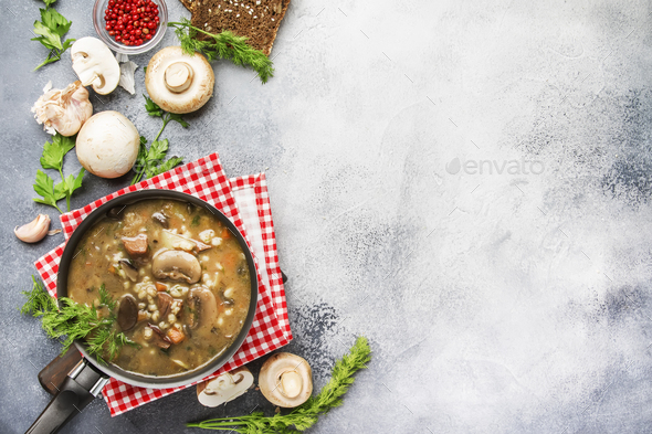 Hot meat vegetable mushroom soup - Stock Photo - Images