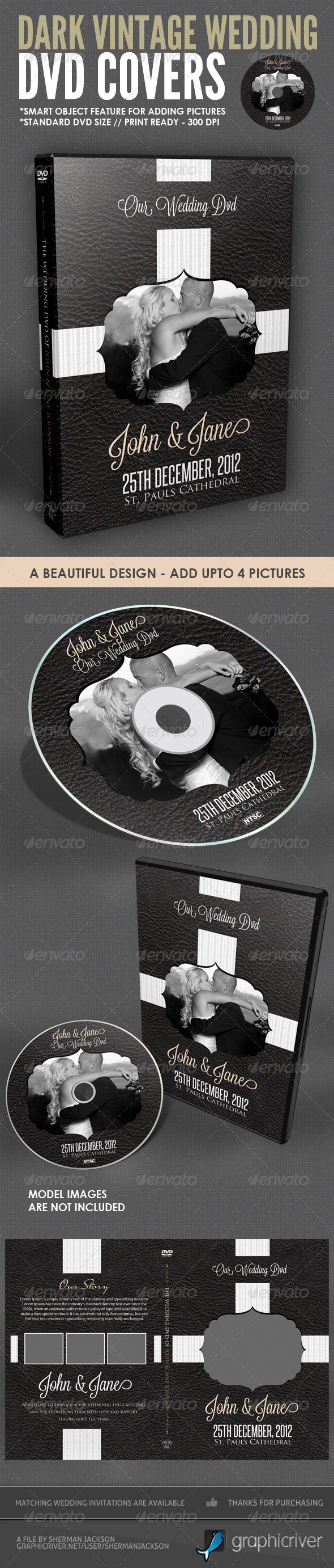 Dark Vintage Wedding DVD Cover Template - CD & DVD Artwork Print Templates