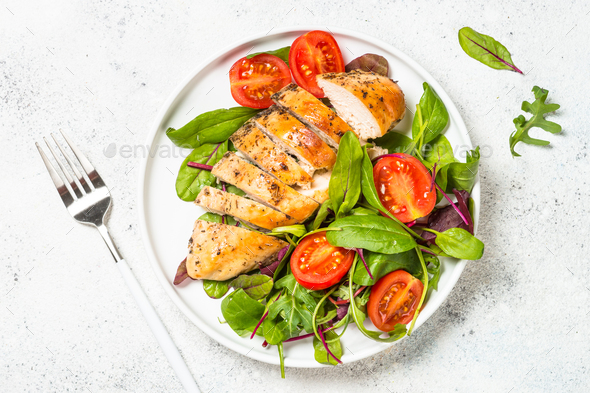 Chicken fillet with salad top view - Stock Photo - Images