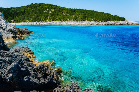 Dafnoudi beach in Kefalonia, Greece. Clear ripple water Stunning amazing charming places, famous - Stock Photo - Images