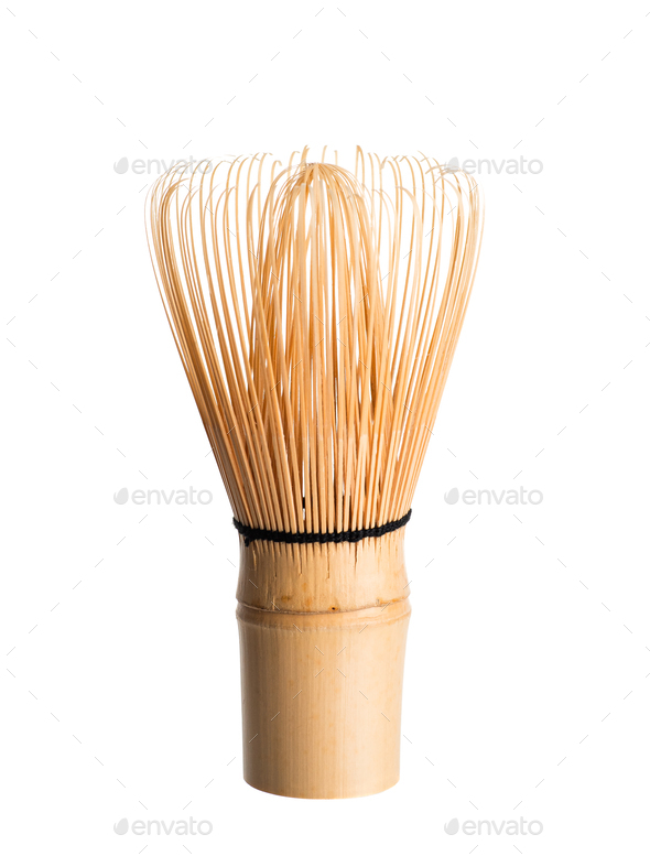 Bamboo Matcha Tea Whisk or chasen isolated white - Stock Photo - Images