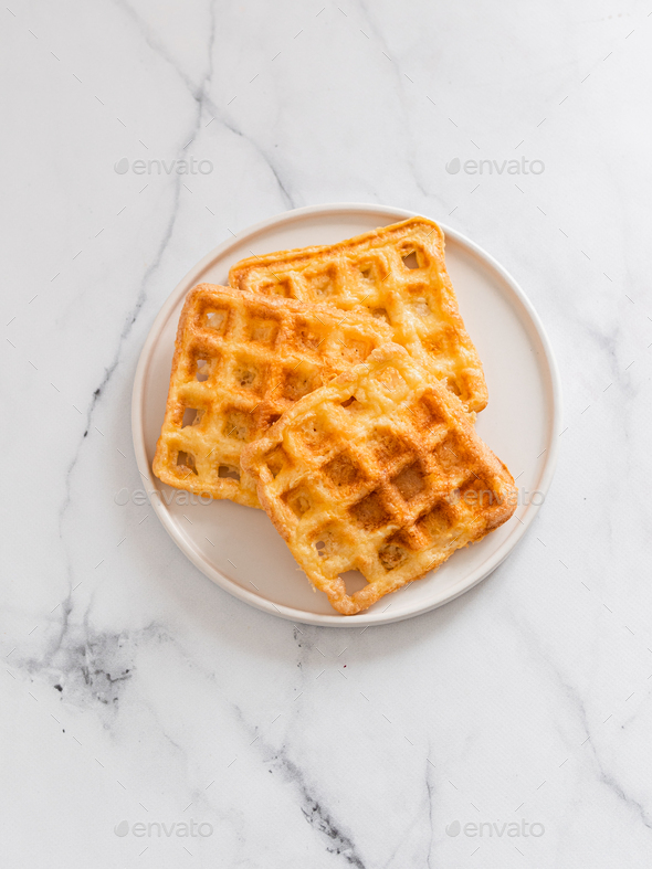 Savory keto two ingredients waffles - chaffles - Stock Photo - Images