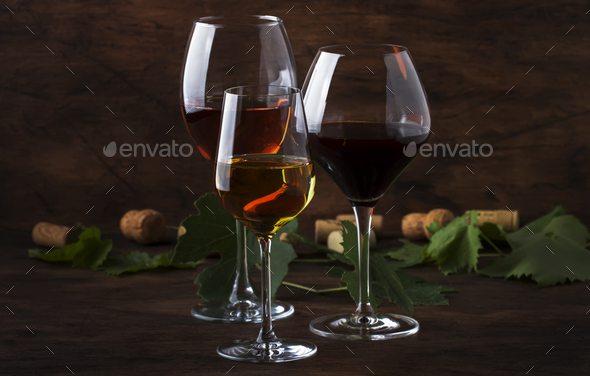 Red, white and rose wine in assortment - Stock Photo - Images
