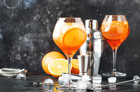 Aperol spritz cocktail in big wine glass - Stock Photo - Images