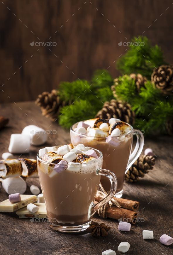 Hot cocoa or chocolate with marshmallow - Stock Photo - Images