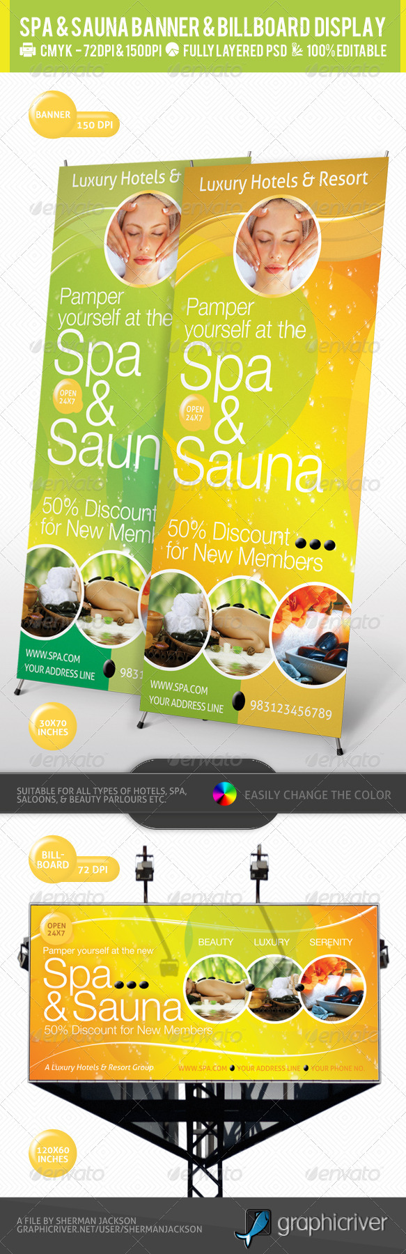 Spa & Sauna Multipurpose Banner & Billboard PSD - Signage Print Templates