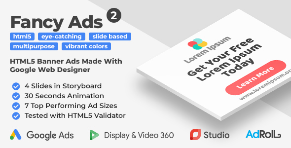 Fancy Ads 2 - Multipurpose HTML5 Banner Ad Templates (GWD)