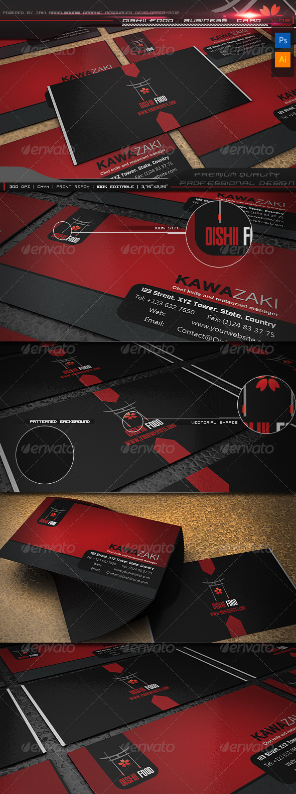 Oishii Food business card v2 - Business Cards Print Templates