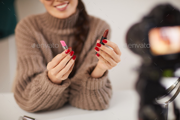 Woman Filming Beauty Tutorial Video - Stock Photo - Images