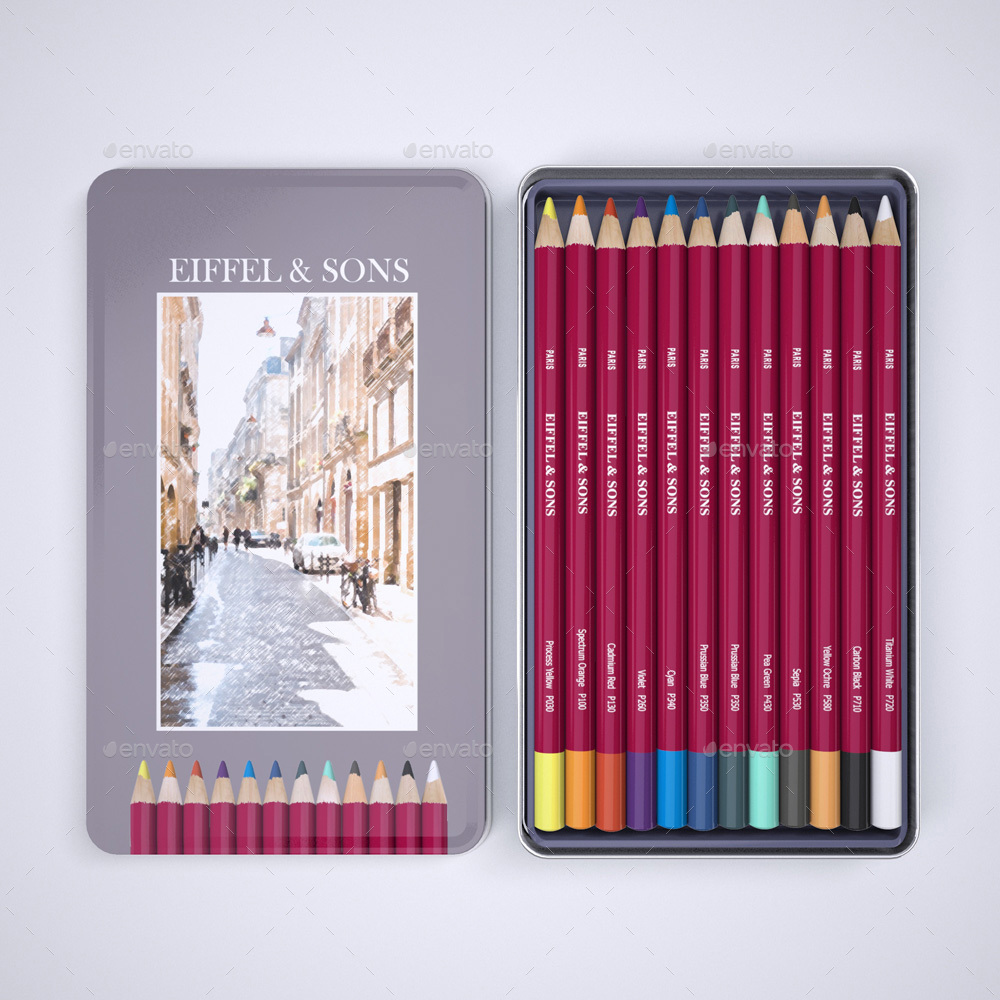 Download Colored Pencil Tin Set Mock-Up by Sanchi477 | GraphicRiver