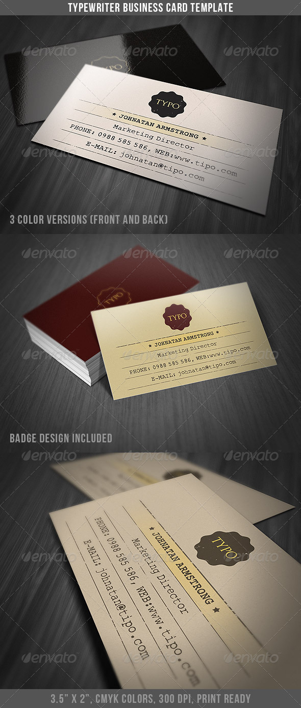 Typewriter Business Card Template - Retro/Vintage Business Cards