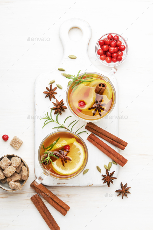Winter healing hot tea with lemon - Stock Photo - Images
