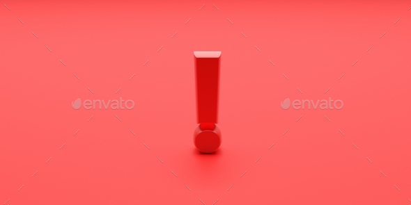 Exclamation mark on red color background. 3d illustration