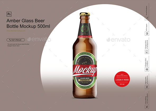 Download Amber Glass Beer Bottle Mockup 500ml By Reformer Graphicriver PSD Mockup Templates