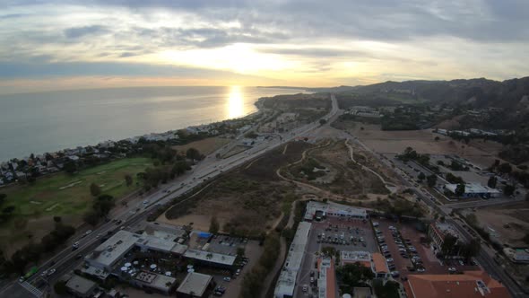 Malibu Lagoon Sunset Aerial In Winter Canyon  Southern California Beautiful Landscape