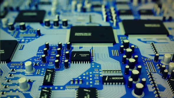 Circuit motherboard with processor and complex electronics, chips, semiconductor alt