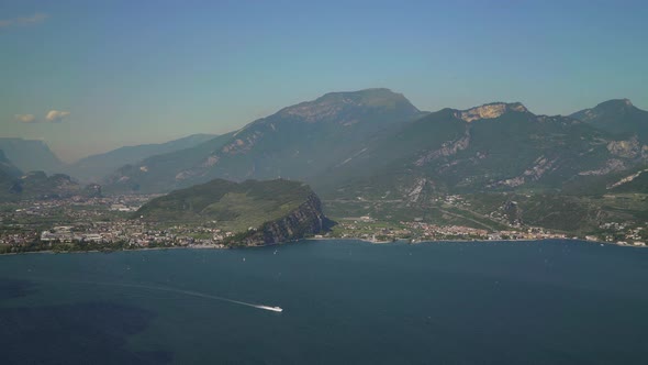 Left To Right Pan Real Time Wide Shot of Lake Garda. Lake Garda Is the Largest Lake in Italy.
